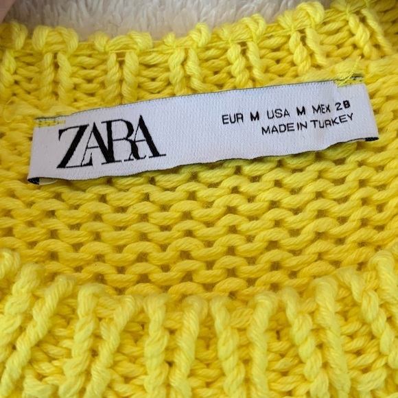 Zara 100% Cotton Yellow Knit Mini Dress Size Medium - Picture 11 of 17